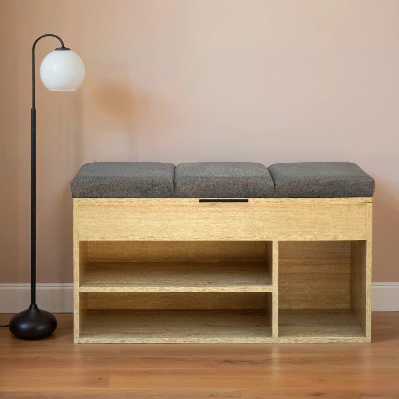 Etagère à chaussures d'entrée SKANDY avec espace de rangement Rabattable et coussin rembourré